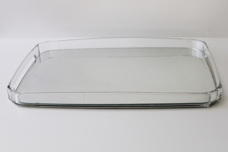 photo of 70s mod vintage mirrored clear lucite plastic tray, retro bar drinks tray #1