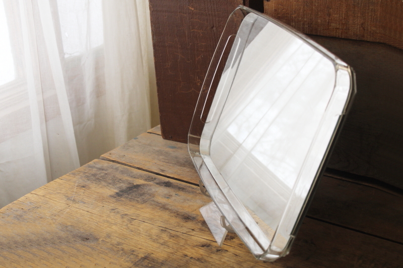 photo of 70s mod vintage mirrored clear lucite plastic tray, retro bar drinks tray #2