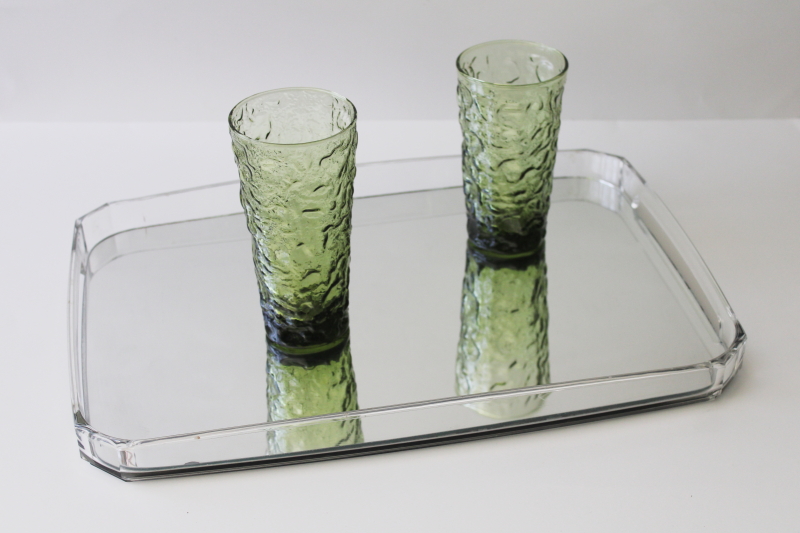 photo of 70s mod vintage mirrored clear lucite plastic tray, retro bar drinks tray #6