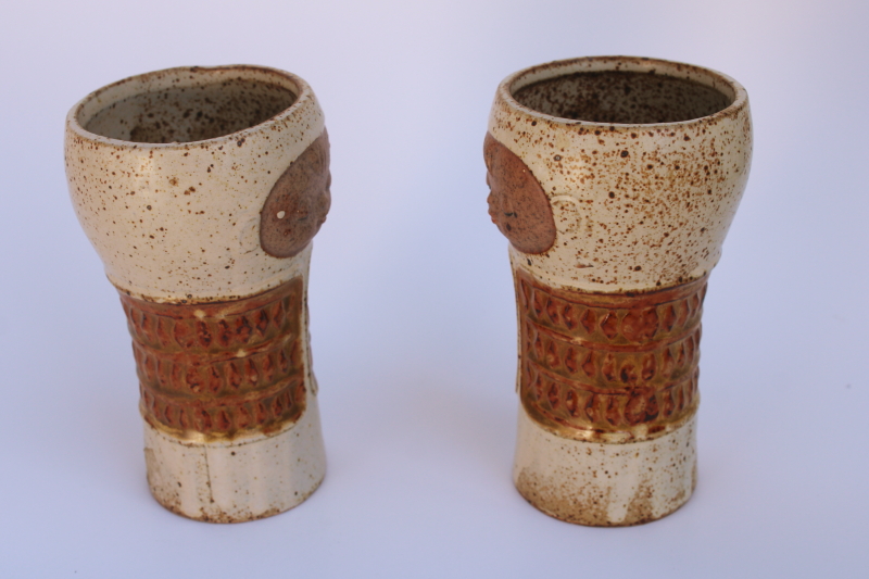 photo of 70s mod vintage pottery baby face tumblers, hand painted stoneware people made in Japan  #2