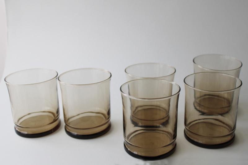 photo of 70s mod vintage smoke brown on the rocks lowballs retro bar glasses Libbey tawny #1