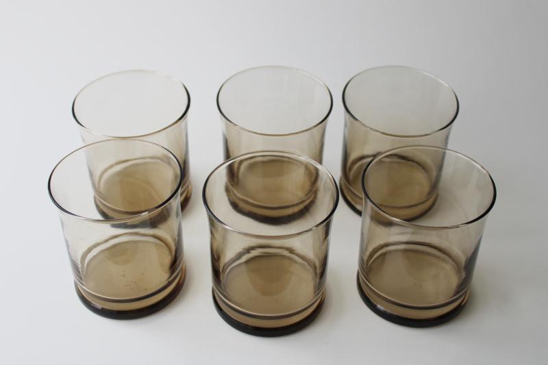 photo of 70s mod vintage smoke brown on the rocks lowballs retro bar glasses Libbey tawny #3