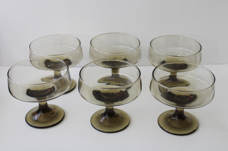 photo of 70s mod vintage smoke glass champagne glasses or cocktails, Libbey Accent tawny brown #1