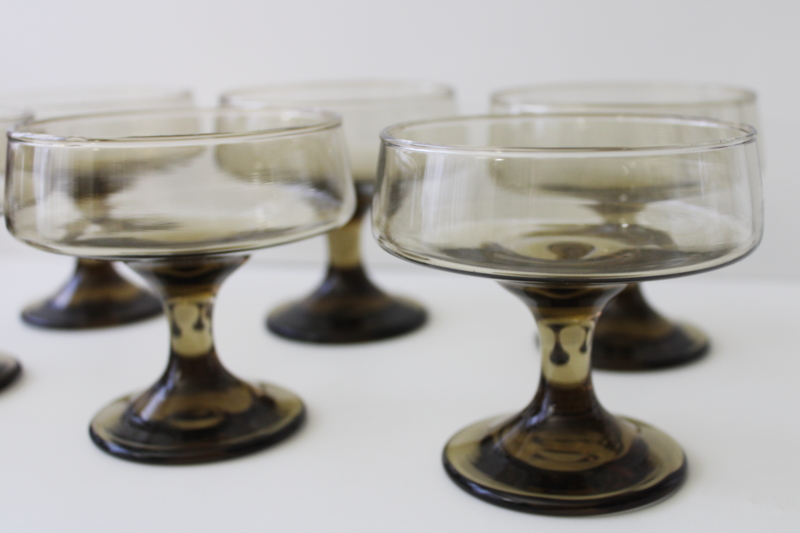 photo of 70s mod vintage smoke glass champagne glasses or cocktails, Libbey Accent tawny brown #2