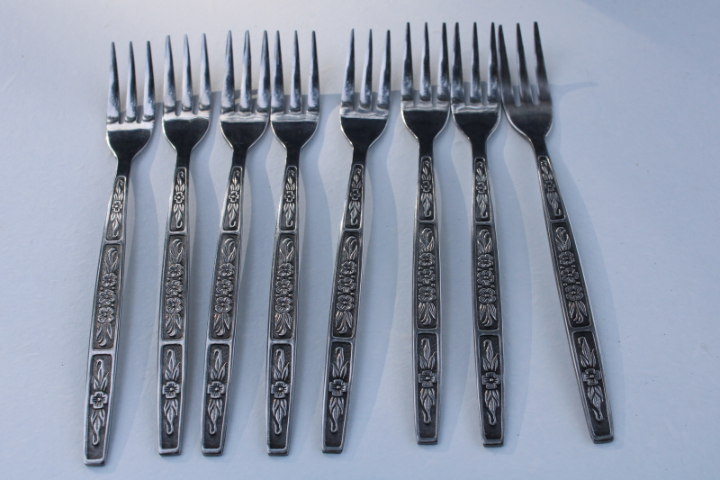 photo of 70s mod vintage stainless flatware, Imperial Serta pattern long handled iced tea spoons #1