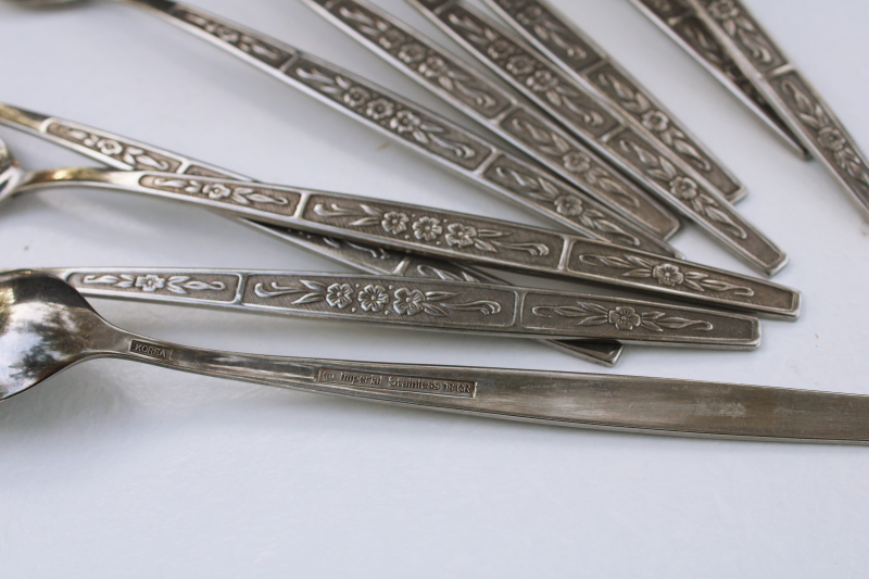 photo of 70s mod vintage stainless flatware, Imperial Serta pattern long handled iced tea spoons #2