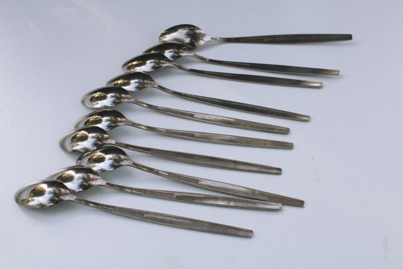 photo of 70s mod vintage stainless flatware, Imperial Serta pattern long handled iced tea spoons #3