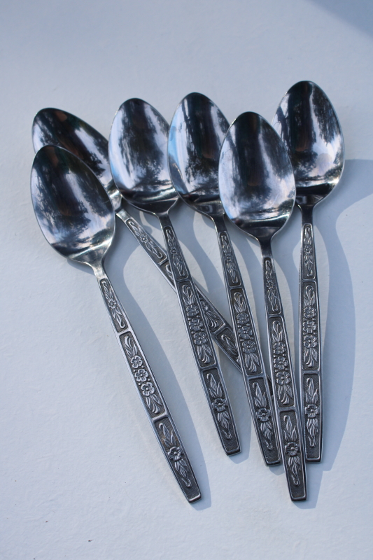 photo of 70s mod vintage stainless flatware, Imperial Serta pattern tea spoons, set of 6 teaspoons #1