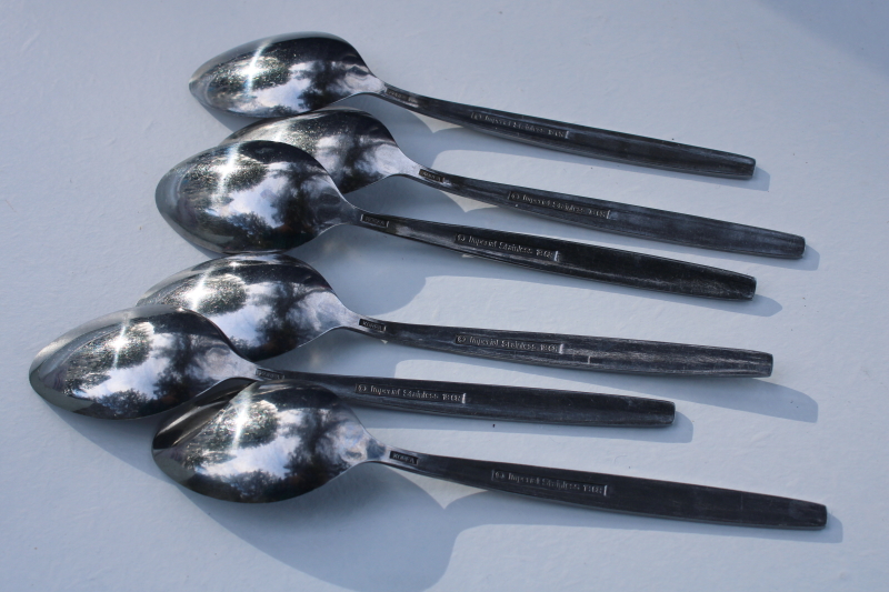 photo of 70s mod vintage stainless flatware, Imperial Serta pattern tea spoons, set of 6 teaspoons #4