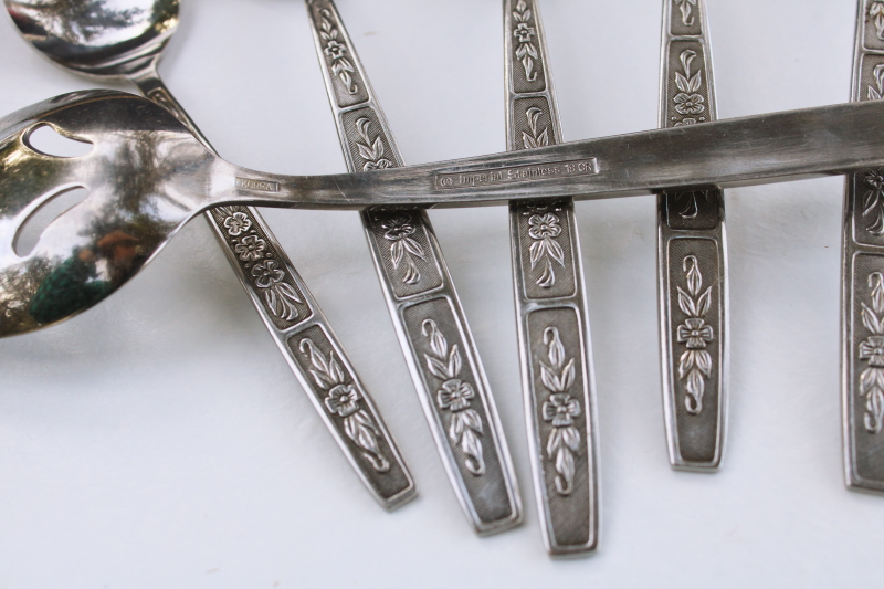 photo of 70s mod vintage stainless flatware, Imperial Serta soup spoons, sugar & serving spoon #2