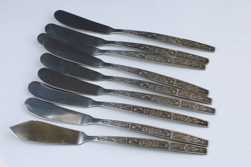 photo of 70s mod vintage stainless flatware, Imperial Serta spreaders & master butter knife #1