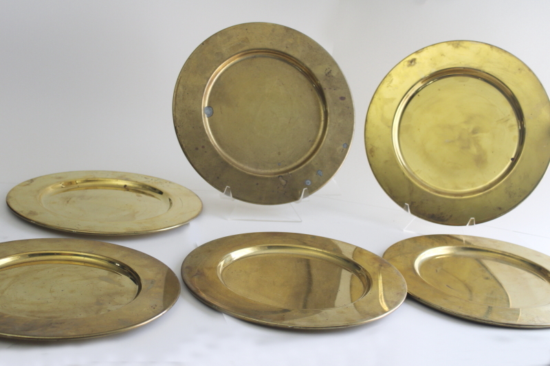 photo of 70s or 80s vintage heavy solid brass charger plates set of 6, each plate over 1 1/2 pounds  #1