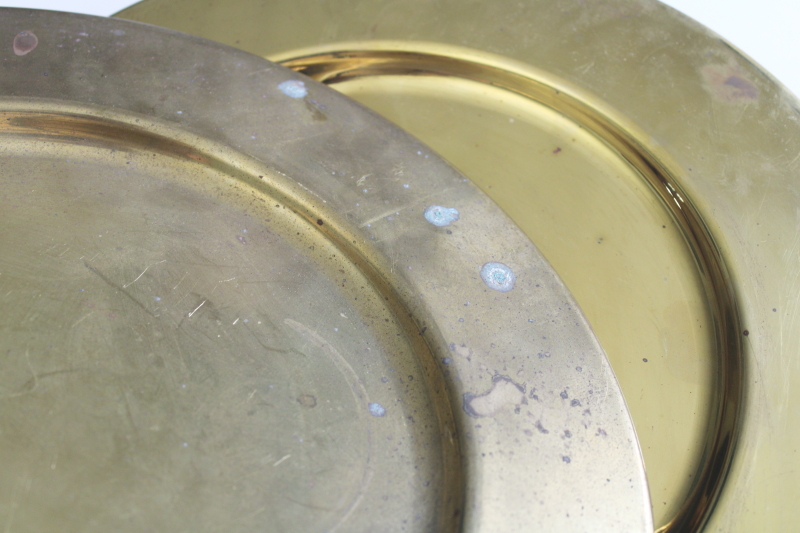 photo of 70s or 80s vintage heavy solid brass charger plates set of 6, each plate over 1 1/2 pounds  #4