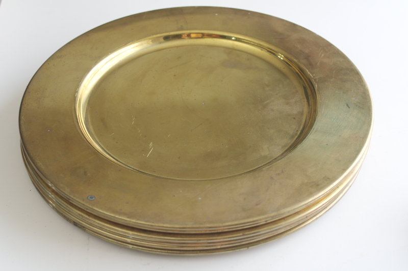 photo of 70s or 80s vintage heavy solid brass charger plates set of 6, each plate over 1 1/2 pounds  #5