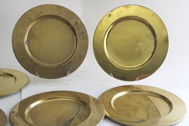 photo of 70s or 80s vintage heavy solid brass charger plates set of 6, each plate over 1 1/2 pounds  #8