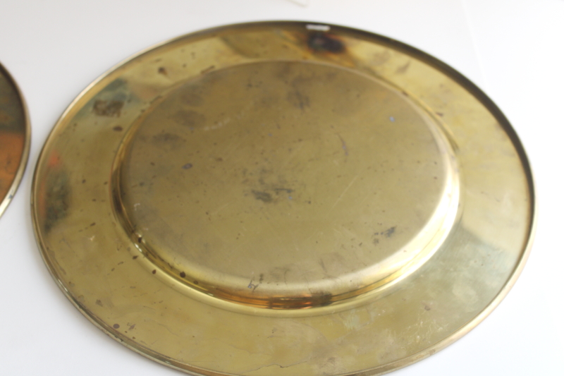 photo of 70s or 80s vintage heavy solid brass charger plates set of 6, each plate over 1 1/2 pounds  #12