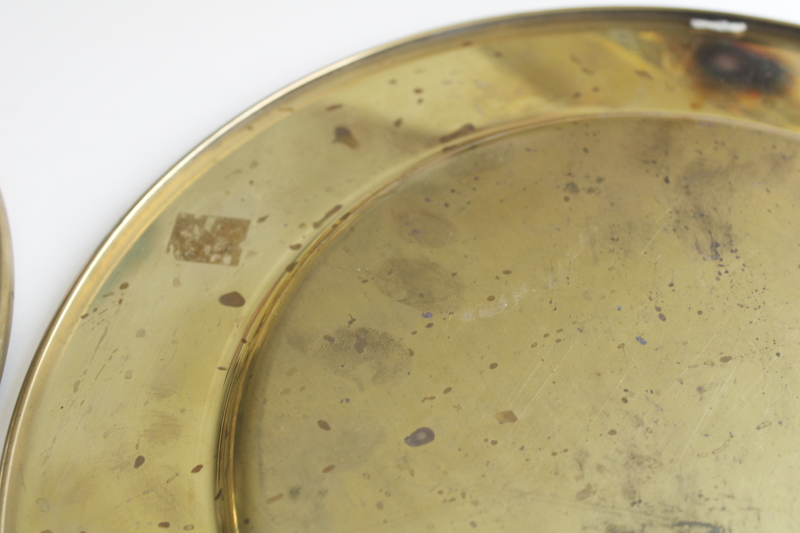 photo of 70s or 80s vintage heavy solid brass charger plates set of 6, each plate over 1 1/2 pounds  #13