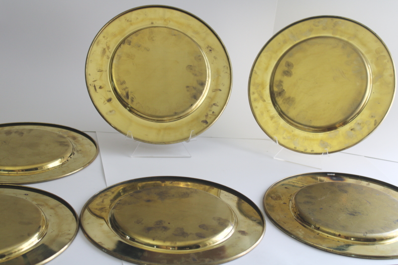 photo of 70s or 80s vintage heavy solid brass charger plates set of 6, each plate over 1 1/2 pounds  #14