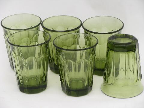 photo of 70s retro green panel pattern juice glasses set, vintage Fostoria #1