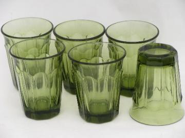 catalog photo of 70s retro green panel pattern juice glasses set, vintage Fostoria