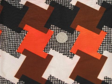 photo of 70s retro hippie vintage poly fabric, mod op-art squares orange/brown/black #1