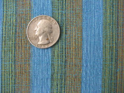 photo of 70s retro open weave cotton blend fabric, stripes in blue/green/brown #1