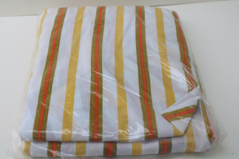 photo of 70s retro vintage bedding, mint in package bed sheet w/ orange avocado green gold stripe #5