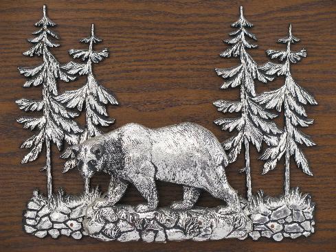 photo of 70s retro wall art plaque, Alaska wilderness, pines and grizzly bear #2