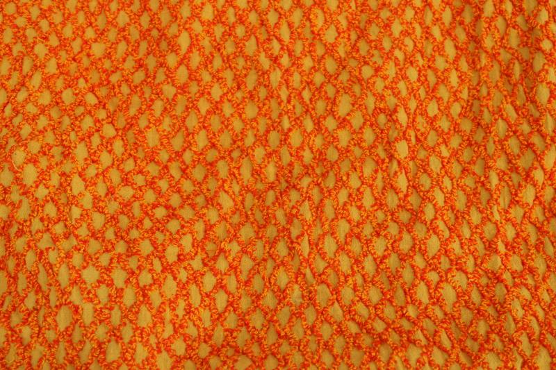 photo of 70s retro yellow gold orange chenille, vintage bedspread for upcycle project cutter fabric #1