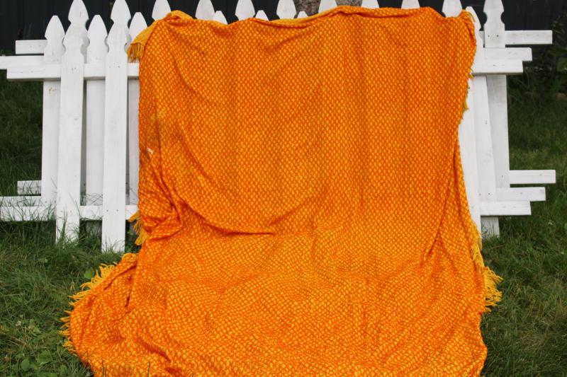 photo of 70s retro yellow gold orange chenille, vintage bedspread for upcycle project cutter fabric #2