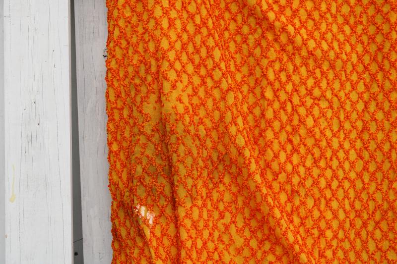 photo of 70s retro yellow gold orange chenille, vintage bedspread for upcycle project cutter fabric #3