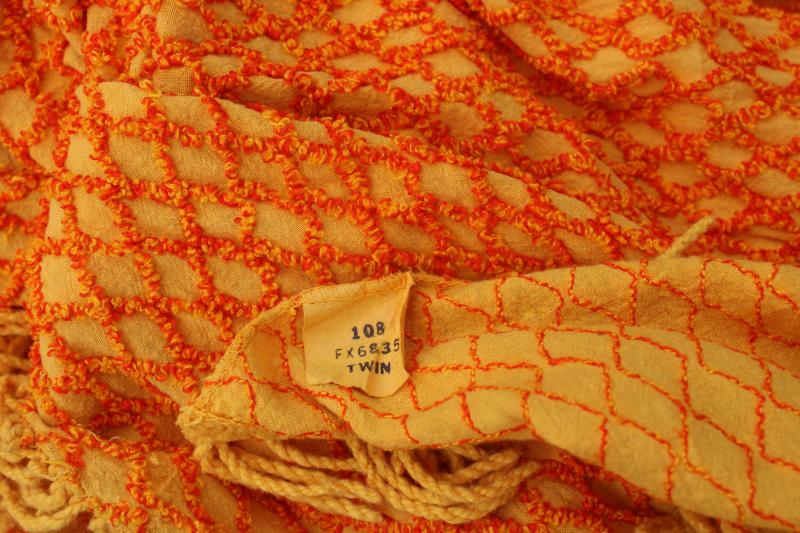 photo of 70s retro yellow gold orange chenille, vintage bedspread for upcycle project cutter fabric #5