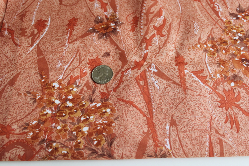 photo of 70s silky poly fabric, shantung texture polyester, retro paisley floral print  #2