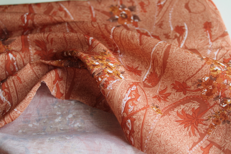 photo of 70s silky poly fabric, shantung texture polyester, retro paisley floral print  #4