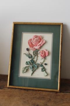 70s vintage 3D paper cutting art, framed roses botanical print, deep shadowbox frame 