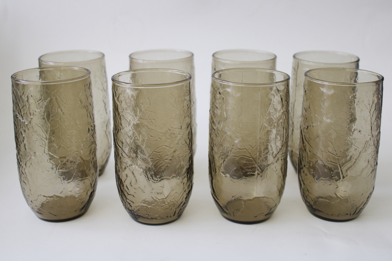 photo of 70s vintage Anchor Hocking brown smoke Sherwood leaf texture glass highball glasses   #1