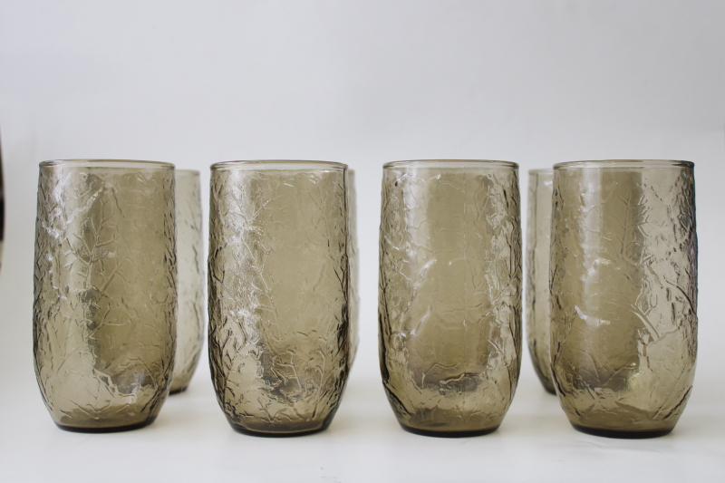 photo of 70s vintage Anchor Hocking brown smoke Sherwood leaf texture glass highball glasses   #4