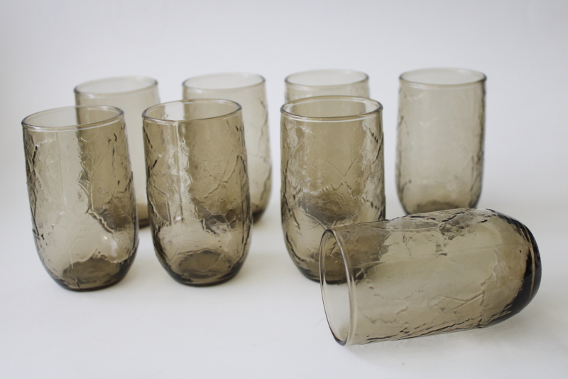 photo of 70s vintage Anchor Hocking brown smoke Sherwood leaf texture glass juice glasses   #1