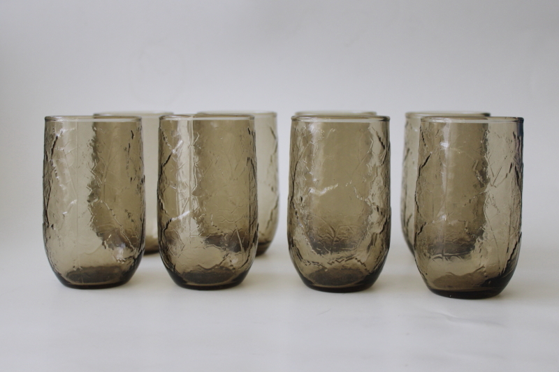 photo of 70s vintage Anchor Hocking brown smoke Sherwood leaf texture glass juice glasses   #3