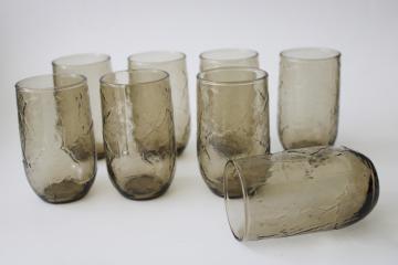 catalog photo of 70s vintage Anchor Hocking brown smoke Sherwood leaf texture glass juice glasses  