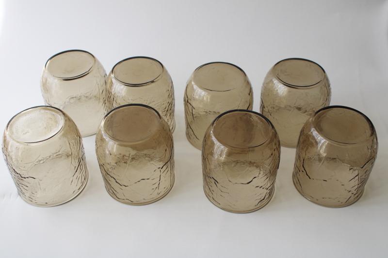 photo of 70s vintage Anchor Hocking brown smoke Sherwood leaf texture glass lowball glasses #3