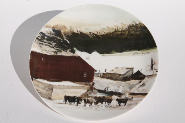 photo of 70s vintage Andrew Wyeth / Georg Jensen china collectors plate, Kuerner Farm cows #2