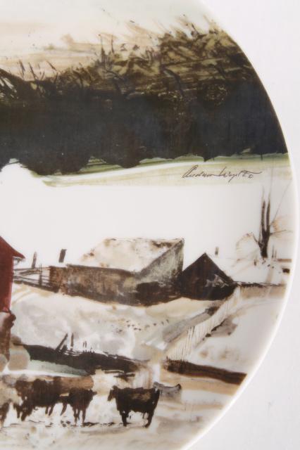 photo of 70s vintage Andrew Wyeth / Georg Jensen china collectors plate, Kuerner Farm cows #3