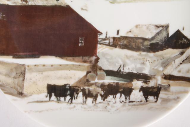 photo of 70s vintage Andrew Wyeth / Georg Jensen china collectors plate, Kuerner Farm cows #4