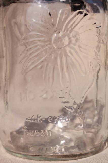 photo of 70s vintage Ball Mason flower series glass canning jar, Black Eyed Susan #2