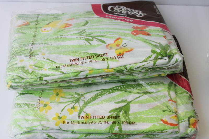 photo of 70s vintage Bibb bed sheets retro butterflies floral twin fitted & flat sets mint in package  #2