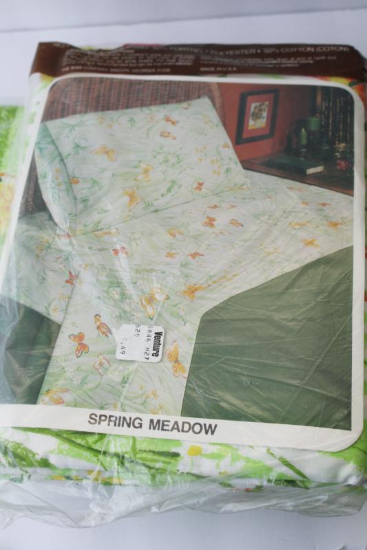 photo of 70s vintage Bibb bed sheets retro butterflies floral twin fitted & flat sets mint in package  #8