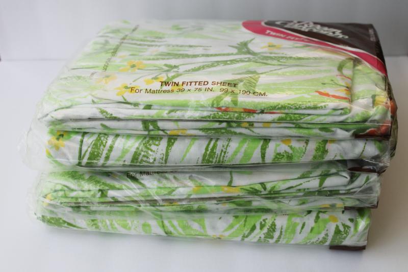 photo of 70s vintage Bibb bed sheets retro butterflies floral twin fitted & flat sets mint in package  #9