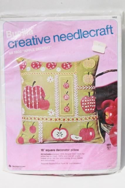 photo of 70s vintage Bucilla Creative Needlecraft kit, Apple Delight crewel embroidery w/ apples #1