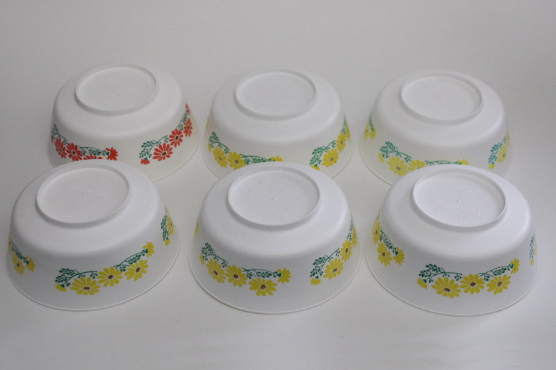 photo of 70s vintage Chiffonware plastic margarine tub bowls, yellow coral flowers print #6